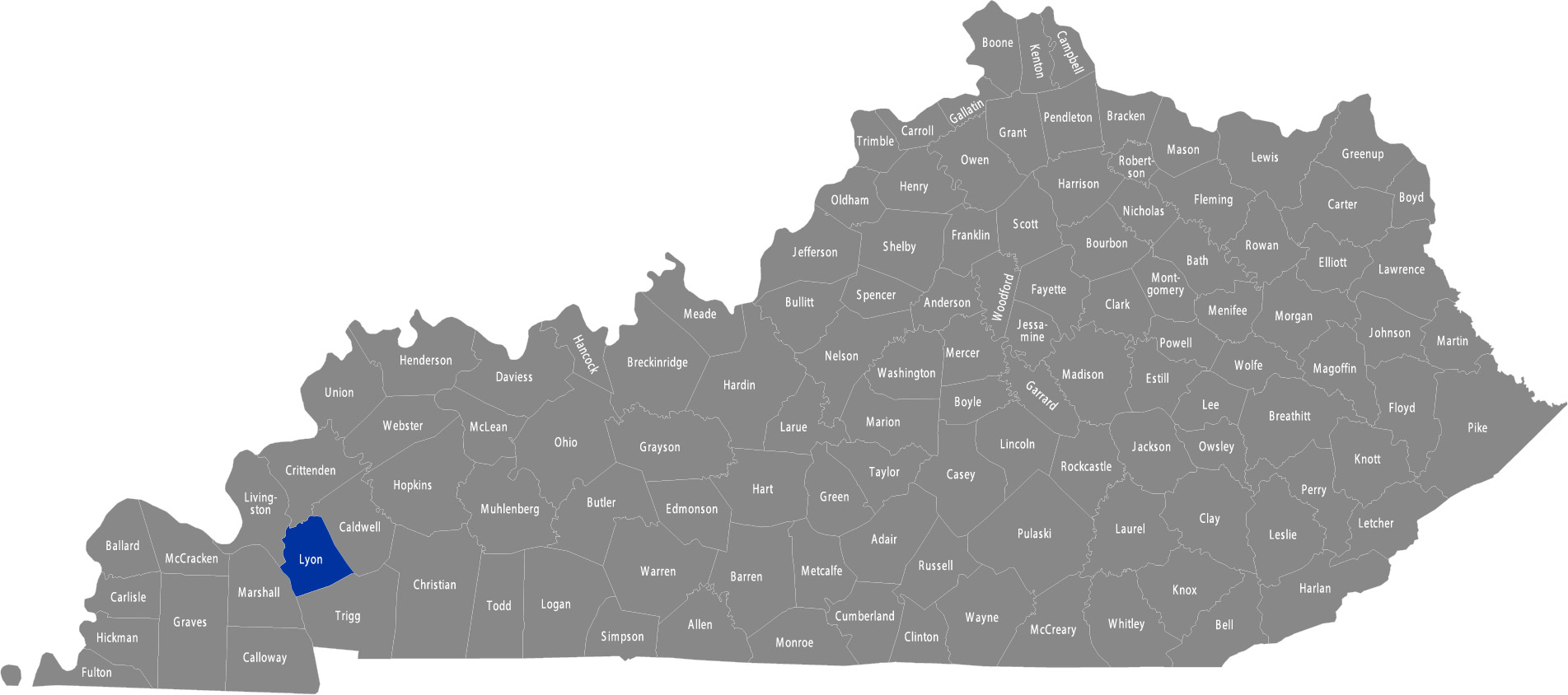 State of Kentucky map with Lyon County highlighted